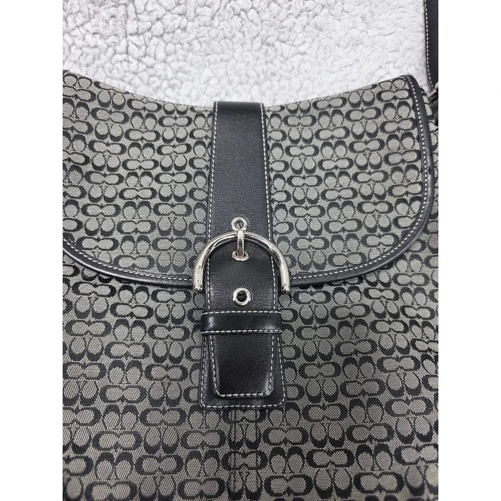 Coach K3M 6376 Black Signature Canvas Leather Adjustable Shoulder Bag‎